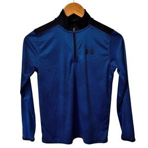 Under Armour Boys Heatgear Quarter Zip Blue Black Logo Pullover. Youth Medium.